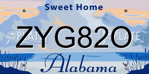 ZYG82O Alabama License Plate