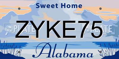 ZYKE75 Alabama License Plate