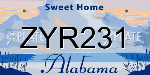 ZYR231 Alabama License Plate
