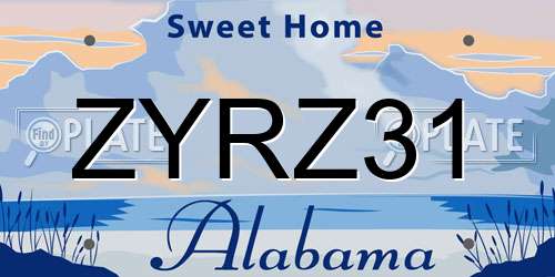 ZYRZ31 Alabama License Plate