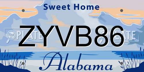 ZYVB86 Alabama License Plate