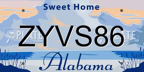 ZYVS86 Alabama License Plate