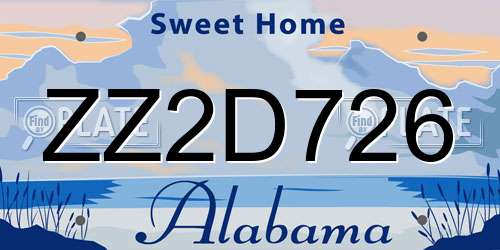 ZZ2D726 Alabama License Plate