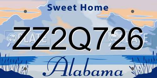 ZZ2Q726 Alabama License Plate