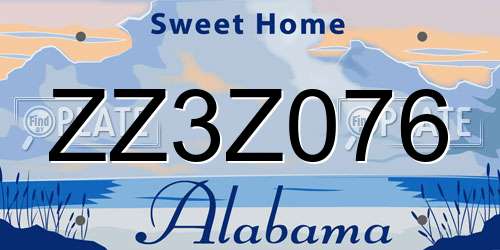 ZZ3Z076 Alabama License Plate