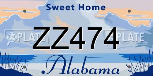 ZZ474 Alabama License Plate
