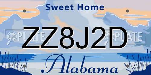 ZZ8J2D Alabama License Plate