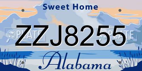 ZZJ8255 Alabama License Plate