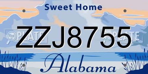 ZZJ8755 Alabama License Plate
