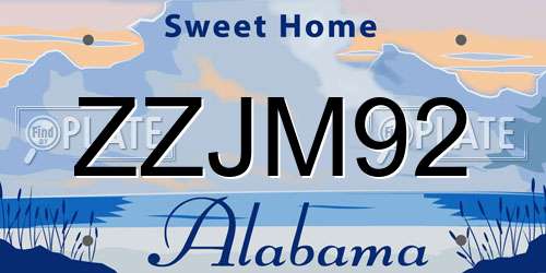 ZZJM92 Alabama License Plate