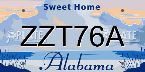 ZZT76A Alabama License Plate