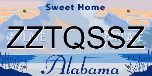 ZZTQSSZ Alabama License Plate