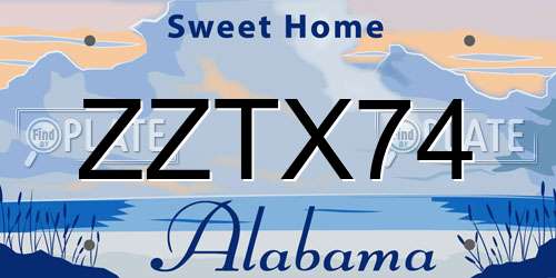ZZTX74 Alabama License Plate