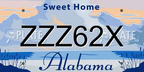 ZZZ62X Alabama License Plate