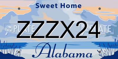 ZZZX24 Alabama License Plate