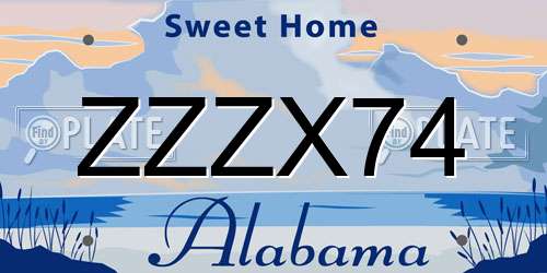 ZZZX74 Alabama License Plate