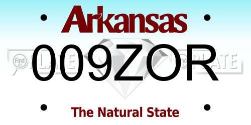 009ZOR Arkansas License Plate