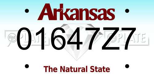 01647Z7 Arkansas License Plate
