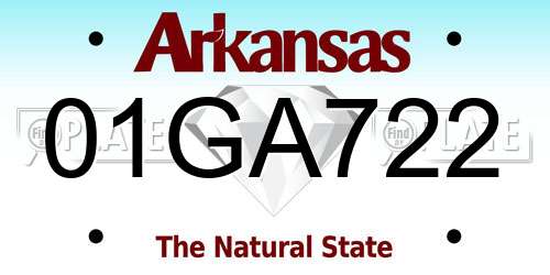 01GA722 Arkansas License Plate