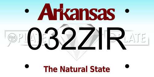 032ZIR Arkansas License Plate