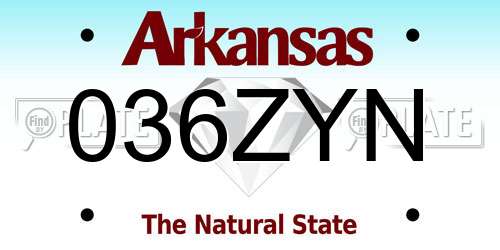036ZYN Arkansas License Plate