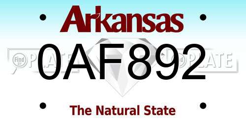 0AF892 Arkansas License Plate