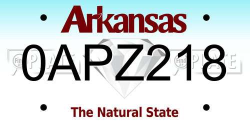 0APZ218 Arkansas License Plate