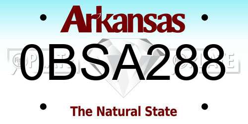 0BSA288 Arkansas License Plate