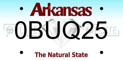 0BUQ25 Arkansas License Plate
