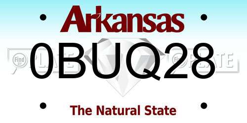 0BUQ28 Arkansas License Plate