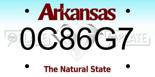0C86G7 Arkansas License Plate