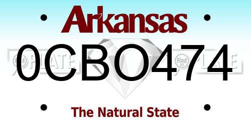 0CBO474 Arkansas License Plate