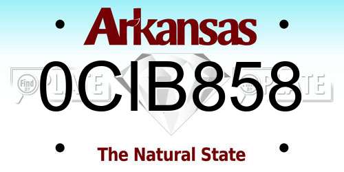 0CIB858 Arkansas License Plate