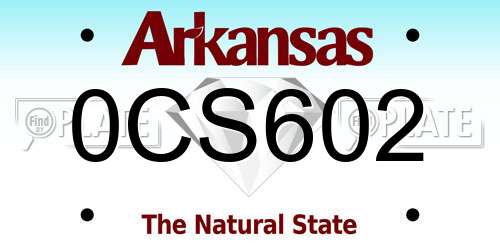 0CS602 Arkansas License Plate