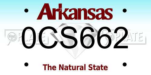 0CS662 Arkansas License Plate