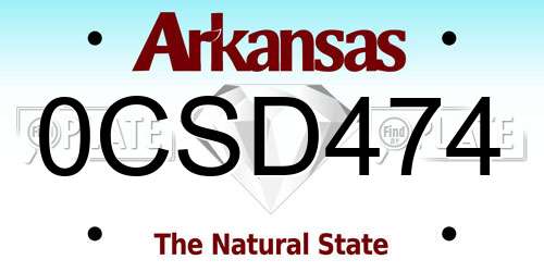 0CSD474 Arkansas License Plate