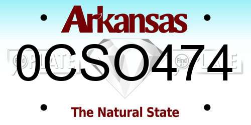 0CSO474 Arkansas License Plate