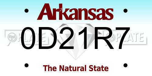 0D21R7 Arkansas License Plate
