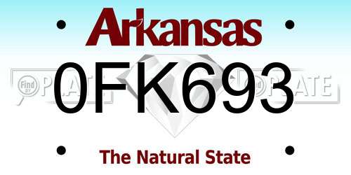 0FK693 Arkansas License Plate