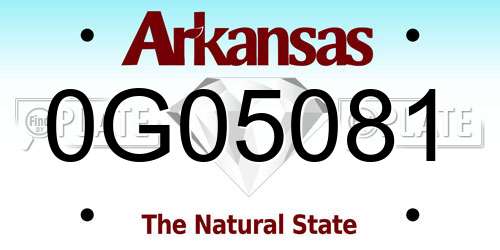 0G05081 Arkansas License Plate