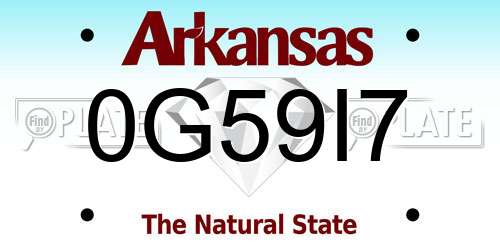0G59I7 Arkansas License Plate