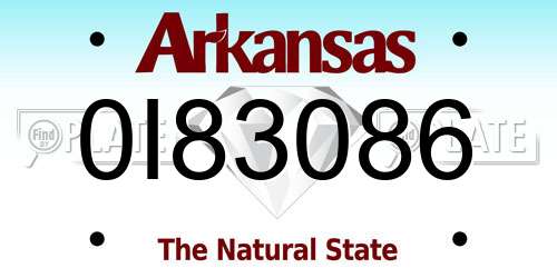 0I83086 Arkansas License Plate