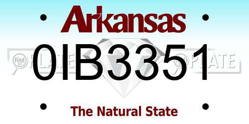 0IB3351 Arkansas License Plate