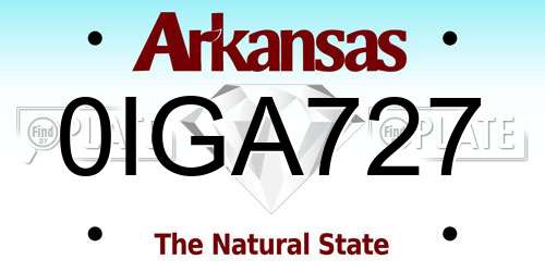 0IGA727 Arkansas License Plate