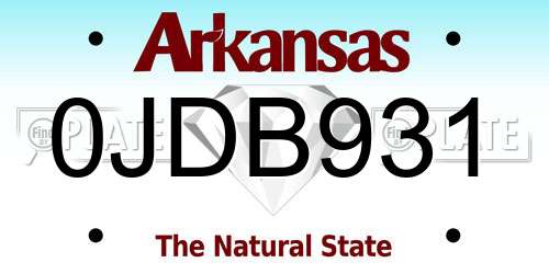 0JDB931 Arkansas License Plate