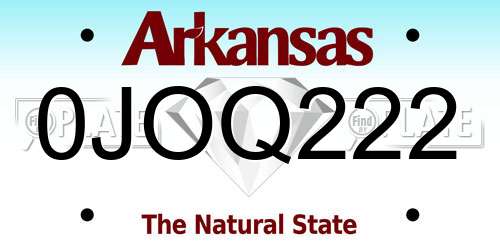 0JOQ222 Arkansas License Plate