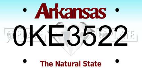 0KE3522 Arkansas License Plate