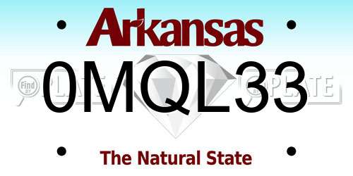 0MQL33 Arkansas License Plate