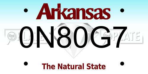 0N80G7 Arkansas License Plate
