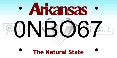 0NBO67 Arkansas License Plate